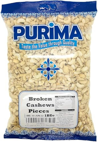 Broken Cashew Nuts 1kg - 100% Raw Broken Cashews 1 kg Bag - Pieces Premium Quality Nut - for use in Home Cooking Baking Milk Cheese Bulk Value - (Packaging May Vary) - PURIMA