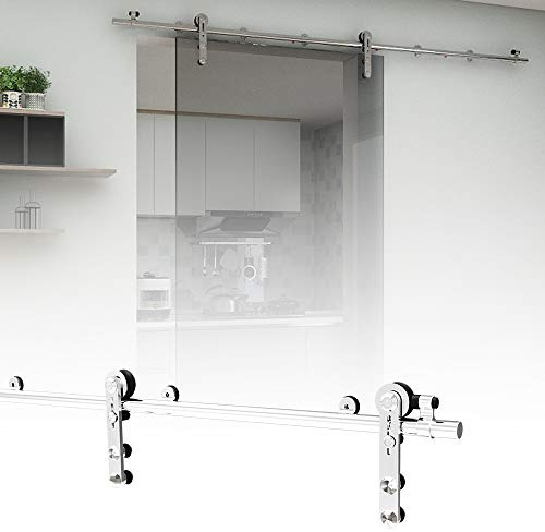 Kit Porta Scorrevole da 8FT / 240 cm con Binario Scorrevole, Acciaio inossidabile Armadi Scorrevoli Kit, per Porta Scorrevole a Vetro Singolo