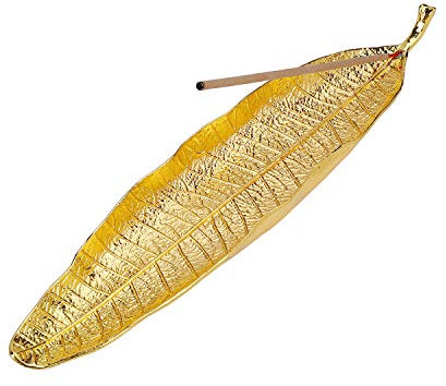 Soporte para Incienso de Metal con Hojas de Ceniza, 26 cm de Largo, Quemador de Incienso para decoración del hogar, Accesorios, artesanía, Regalo, Dorado