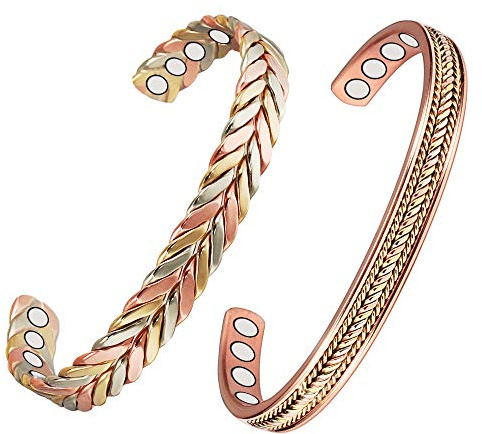 2 x magnetiska koppararmband för män kvinnor artrit pain relief med starka magneter