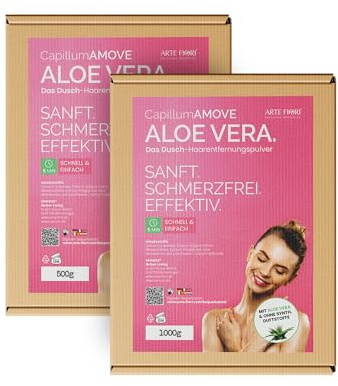 Capillum AMOVE Aloe Vera 3x500g Enthaarungscreme Intimbereich Frau - sanftes Enthaarungspulver Frauen schmerzfreie Dusch-Intim Enthaarungscreme Frauen ohne Zusatzstoffe mit neutralem Geruch