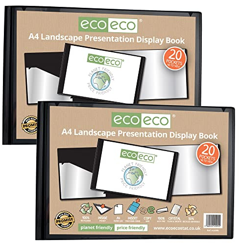 eco-eco Eco095x2 Sichtbuch mit 20 Taschen, A4, 50% recycelt, 20 Taschen, Schwarz