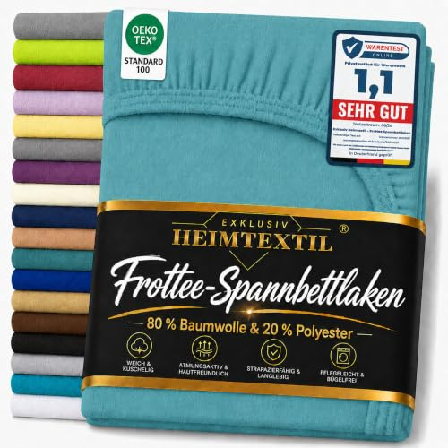 EXKLUSIV HEIMTEXTIL Sábana bajera ajustable de rizo de marca premium, 200 x 220 cm, color turquesa