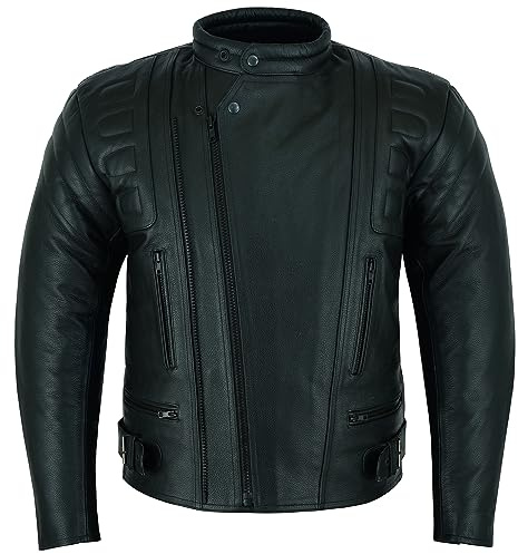 Texpeed Chaqueta de moto de cuero hombre - Chaqueta de moto Cruiser Touring con doble cremallera y protección CE (EN 1621-1) para motociclistas, color negro - 3XL