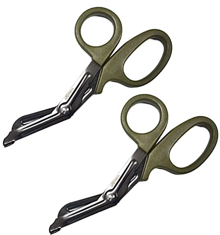 Ever Ready First Aid Titanium Bonded Bandage Shears 7 1/4 Bent - Drab Olive Green - 2 Pack - Autoclavable