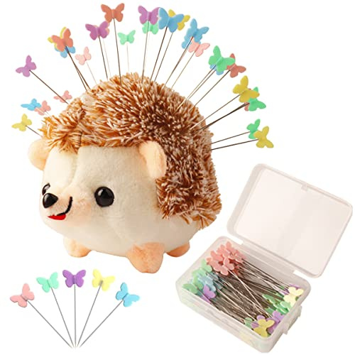 CICILIAYA Coussin à épingles en forme de hérisson, joli kit de couture accessoires, fournitures de coussins d'aiguilles avec 100 têtes sphériques colorées en tissu droit pour loisirs créatifs (kaki)