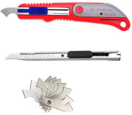 HJYZY 2 Stück Plexiglas-Schneidewerkzeug Rot Allzweckmesser PVC Acrylplatte Kunststoff Plexiglas Hakenmesser Schneidwerkzeug mit 10 Ersatzklingen