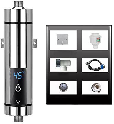 Tankless Durchlauferhitzer Elektrisch,CEIEVER Tankless Shower Warmwasserbereiter mit LED-Anzeige 220V 5500W Sofortiger elektrischer Durchlauferhitzer für die Dusche im Badezimmer (Silber-5500W)