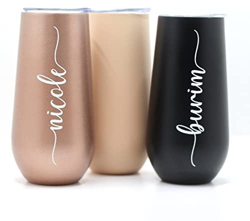 Thermobecher Sektglas - personalisiert Geschenkidee - Edelstahl - Mit Deckel (schwarz)