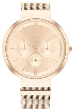 Tommy Hilfiger Multi Zifferblatt Quarz Uhr für Damen mit Rotgoldfarbenes Edelstahl-Mesh-Gliederarmband - 1782538