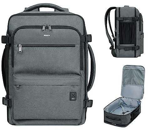 WANDF Handgepäck Rucksack 45x36x20cm für Easyjet Airlines, Untersitz-Reise-Handgepäck-Tasche mit Nassfach, 17-Zoll-Laptop-Rucksack für Männer und Frauen (Grau)