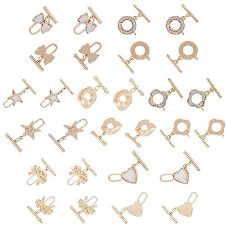 DICOSMETIC 14 Juegos 7 Estilos Broche de Joyería de Barra En T Dorada Broches de Palanca Conector de Anillo Estrella Corazón Redondo Pulsera Cierre Broches Broches de Cierre OT de Latón