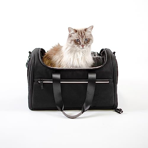 LucyBalu® Check-IN Katzentransporttasche flugtauglich – Anthrazit | Recyceltes Material, Netzfenster, Sicherheitshaken, waschbares Inlay