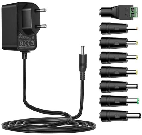 Tonton 12V 1A Netzteil, Extra 3 Meter Kabellänge Universal AC DC Netzteil Power Adapter mit 8 DC Steckern für 12V 0.3A 0.5A 0.8A 1A Elektronik wie LED Streifen Licht CCTV Kamera Router 1000mA Max.
