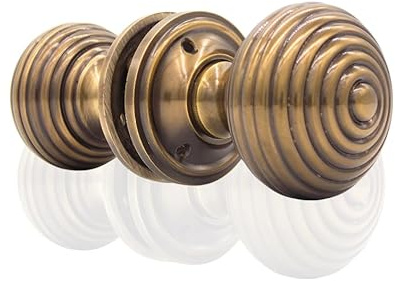Door Knobs Set, Interior Doors, Brass Large Elegant Beehive Design Mortice in Antique and Chrome Finish, Comes with Hardware. (Beehive ABB)