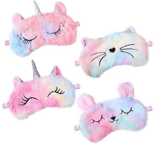 Firtink 4 Stück Schlafmaske Kinder Mädchen, Schlafmaske Lustig, Schlafmasken Einhorn, Schlafmasken Set für Kinder, Jungen, Mädchen, zum Schlafen, Mittagspause, Reisen, Pyjama-Party