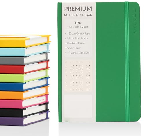 evelay Carnet A5 à pois avec couverture rigide en similicuir et papier épais de 120 g/m² de qualité supérieure (128 pages crème, vert bouteille)
