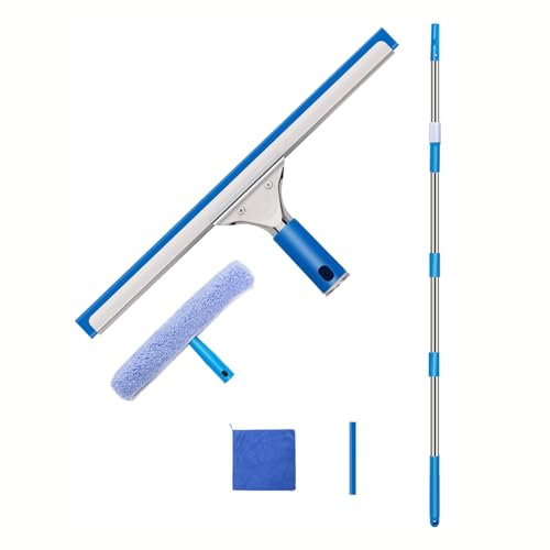 Rasqueta Limpiacristales Profesional, Extensible Ventanas con 3.9m/153.5in Palo Telescópico, Limpiaventanas 35cm para baño Cocina Espejo Ventana Cristales de Coche Azulejos
