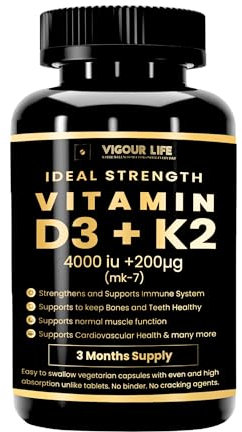 Clean Vitamin D3 K2 4000IU 200mcg – 120 Vegan Capsules, 4 Month Supply, High Strength Vitamin D & K2 MK7 for Bone, Heart & Immune Support – Additive Free, No Binders or Cracking Agents