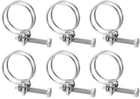sourcing map Lot de 6 colliers de serrage à double fil, 38–42 mm réglables en acier inoxydable avec boulon M8 pour tuyau de collecte de poussière, tuyau de pompe