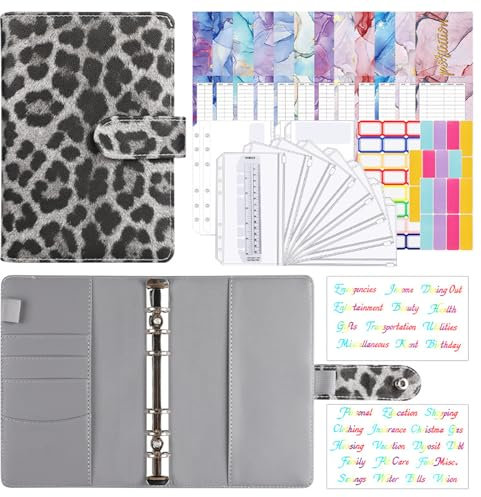 Liemuao Budget Planner Deutsch Budget Binder A6,Finanzplaner Haushaltsbuch, Budgetplaner Geldumschläge,Budgetsheets und Kategorien-Etiketten,Um Geld Sparen,Money organizer (Grau)