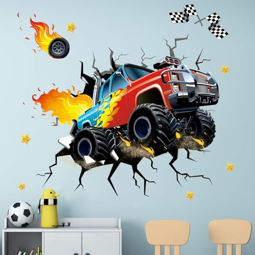 Amimagen Wandtattoos Rennwagen Wandaufkleber - Lkw Fahrzeuge Jungen Schlafzimmer Wandabziehbilder - Baby Kinderzimmer Kinderzimmer Kindertagesstätte Wanddeko