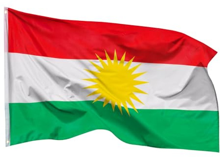 PHENO FLAGS Bandiera Kurdistan, 90 x 150 cm, resistente alle intemperie, con occhielli in ottone, 100% poliestere, doppia cucitura e colori vivaci, ideale per gli amanti delle bandiere
