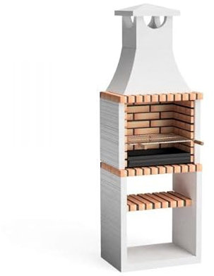 MOVELAR - Barbecue préfabriqué à bois et charbon en béton réfractaire modèle Nola Plus (Beige, Orange - 70 x 47 x 221 cm) REF: M00139 - Cuisine extérieure pour jardin ou patio