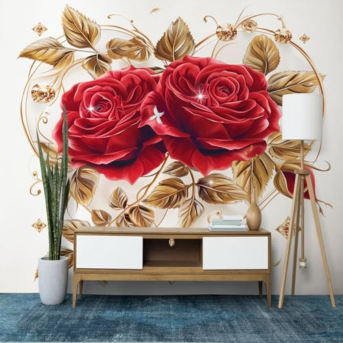 Murales da Parete Amore pianta fiori rose Carta da Parati, Di colore chiaro Carta da Parati Murale HD 3D Fotomurale Adatto per Soggiorno Camera da Letto Cameretta Ufficio 400 x 280 cm (WxH)