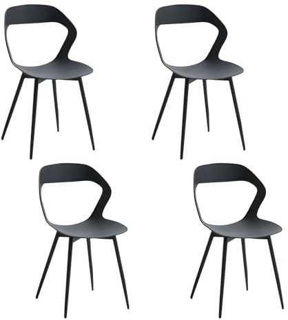 JZGORC 4er Set Nordisches Esszimmerstuhl, Küchenstuhl, Mit Metallbeinen, Großes Hohlrücken-Design, Geeignet für Wohnzimmer, Esszimmer, Freizeitzimmer – Schwarz + Schwarz