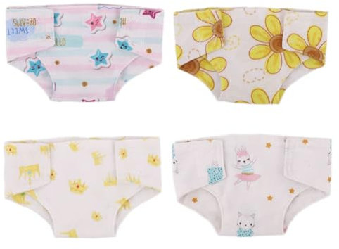 VYIBPDY Puppenwindeln für Baby Puppen, Puppen Zubehör, Zubehör für Puppen 30-43 cm, Blumen, Katzen, Kronenmuster, 4 Stück