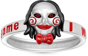 GNOCE 'I want to play a game' Horror Saw Jig billy the Puppet Ring for Women,S925 Sterling Silver Ring for Her Wife, Halloween, Mother’s Day Jewelry Gift (7)