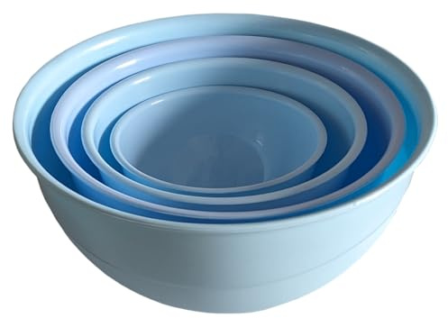plasteo Schüsselset 4-teilig Rund, Edle Schüsseln für die Küche 0,5 L - 3 L, BPA-Frei, Servierschüssel, Rührschüssel, Salatschüssel, stapelbar - Farbe Himmelblau