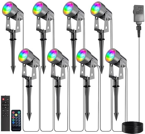 Catoco Gartenstrahler 8 LED Gartenbeleuchtung 24W RGBW Gartenleuchten IP67 Wasserdicht Fernbedienung & Bluetooth App Steuerung für die Beleuchtung von Garten, Terrasse, Pflanzen, Teich, Aussen-Leuchte