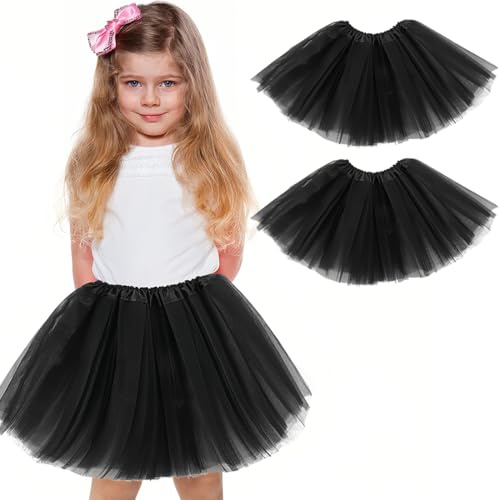 WKRTDY 2 pcs Jupe de Ballet de Danse, Tutu Jupes Tutu, Jupe tutu en tulle - Danse - Filles Tutu de Noël - Princesse Ballet Danse Costume - Pour fille de 2 à 7 ans (noir, 3 Couche)