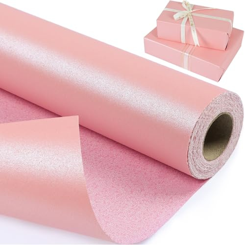 Rouleau de papier cadeau rose uni avec nacre - Papier cadeau à paillettes - Pour anniversaire, Saint-Valentin, fête des mères, fête prénatale - 43 cm x 10 m