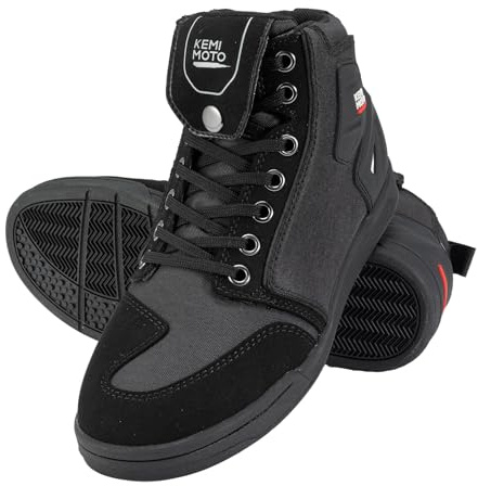 KEMIMOTO Motorradschuhe Herren – atmungsaktive Motorrad Sneaker im Casual-Stil mit verstärktem Schaltpad, Schwarz/Grau