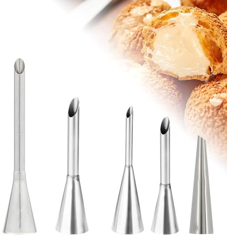 5 Stück Spritzbeutel,Spritzbeutel Mit Tüllen,Krapfenspritze Für Marmelade,Gebäckspritze,Mit 5 Verschiedenen Durchmessern,Rostfreie Rohrdüse Aus Edelstahl,Für Cupcake Puffs Füllung Sahne Marmelade