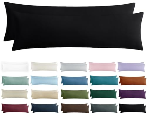 Tifschlaf Seitenschläferkissen Bezug 40 x 145 - Kissenbezug 40x145 Seitenschläfer Kopfkissenbezug 2er Set Schwarz mit Reißverschluss aus Mikrofaser Weich, 145x40 cm Pillow Case