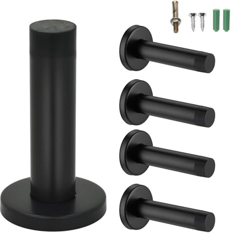 Lot de 4 butées de porte noires pour plinthes, butées de porte noires mates pour plinthes, support de porte mural pour maison, bureau et espaces publics