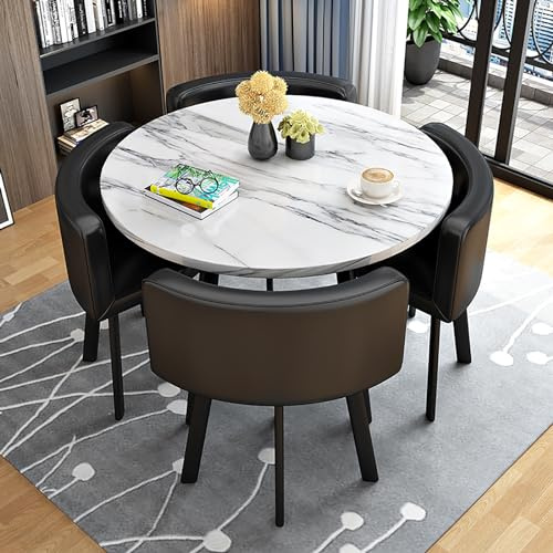 Runder Esstisch aus Marmor für 4 Personen mit Büro-Empfangstheke – Perfekt für Lounge und Wohnzimmer