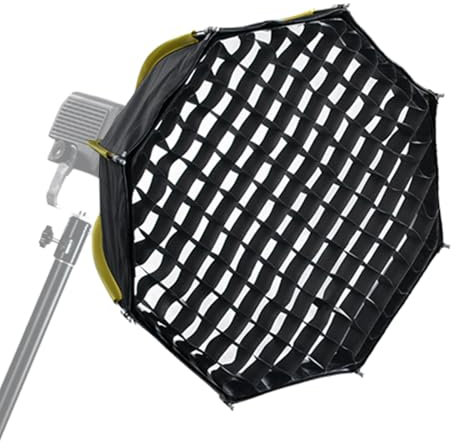 Qukaim NiceFoto Mini-50G - Mini softbox ottagonale da 50 cm, panno diffusore rimovibile, griglia a pettine, custodia per mini luci video LED Bowens