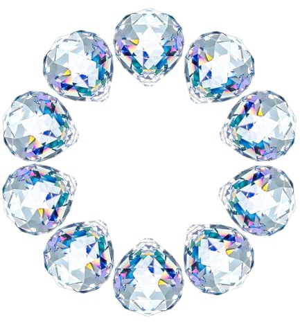 10 Stück Kristalle zum Aufhängen, 30mm Kristallkugel, Kristall Prisma aus Glas, Sonnenfänger Kristall, Hängende Kristalle Prismen für Fenster, Kronleuchter Anhänger, Geschenk, Weihnachten, Clear