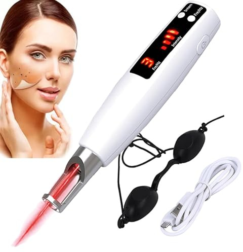 Vexorium Picosekunden-Stift für zuhause zur Entfernung von Sommersprossen, Muttermalen und Pigmentflecken, LCD-Anzeige, Blaulicht, 9 Modi, aufladbar,Rot