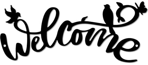 CREATCABIN Panneau Mural Métal«Bienvenue»Fer Noir Décoration Murale Silhouette D'Oiseau Papillon Ornement à Suspendre Sculpture d'art Décorative pour Intérieur Extérieur Maison Salon Jardin 30x12.5cm