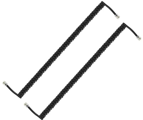 PATIKIL 2 Cavi Telefonici Per Telefoni Fissi, 6.6 Piedi (Avvolti 1.3 Piedi) RJ9/RJ10 4P4C Cavo Universale Per Telefono Fisso Accessorio Per Cornetta, Nero