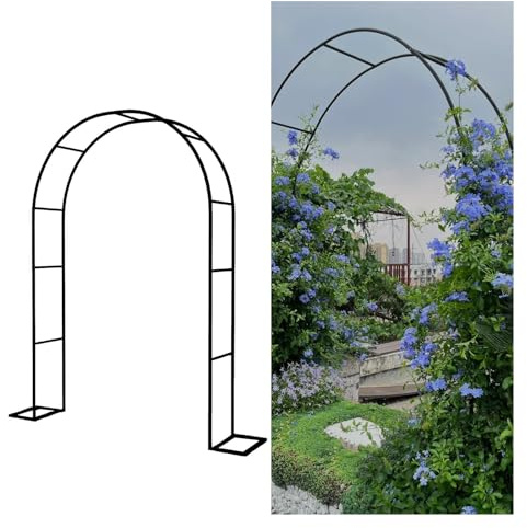 Arco de jardín de metal con base enrejado de rosas para plantas trepadoras en interiores y exteriores, perfecto para patios y patios (negro, 220 cm x 286 cm)