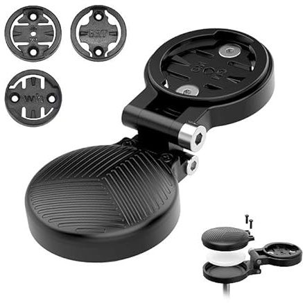 BSSOK Fahrrad Halterung für Garmin Edge, Wahoo Elemnt, Bryton, Cateye, Aluminiumlegierung, Vorbauhalterung Verstellbare (Schwarz Mit AirTag Cover)