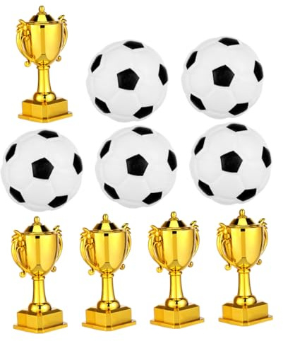 ERINGOGO 5 Sets Mini Soccer Trophy Cups Plastic Football Cake Decorations for Sports Parties Gold Football Award Toppers for Birthday Cake and Table Decor Compact and Eye Catching Soccer