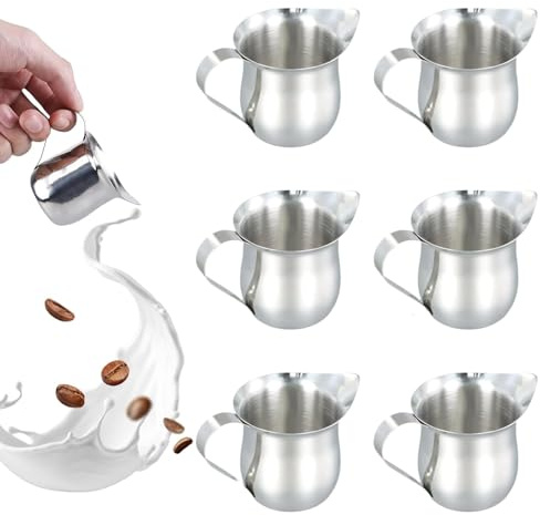 6 Piezas Jarra De Espuma, Jarra De Leche De Acero Inoxidable, Mini Jarritas Para Crema, Lechera Acero Inoxidable Pequeña 3Oz/90Ml Para Leche, Café, Salsa, Crema, Jarabe